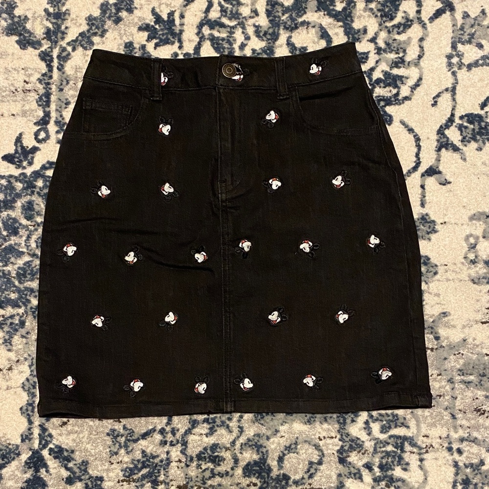 Black High-Rise Mickey Embroidered Women's Skirt